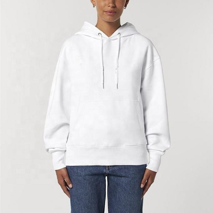 Coton épais poids lourd surdimensionné manches longues Hoodie Couleur blanche 1